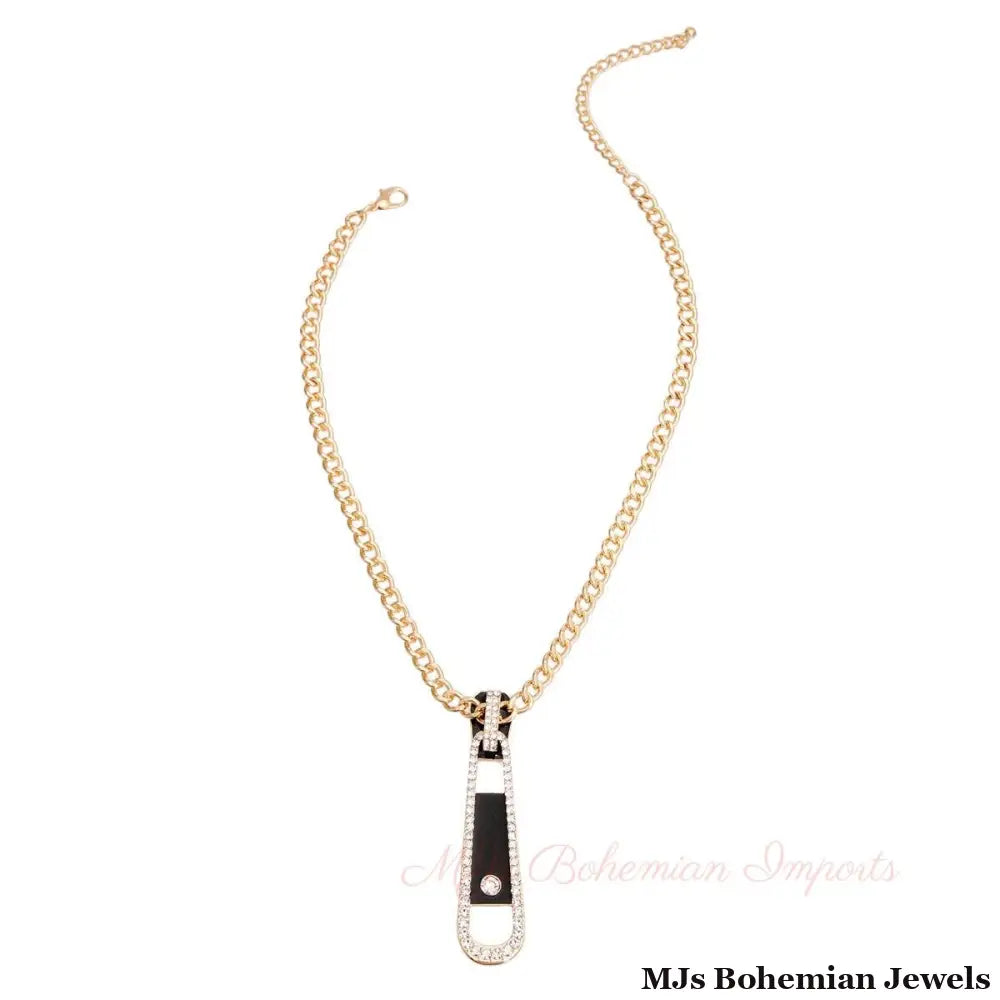 Black Gold Zipper Pendant Necklace