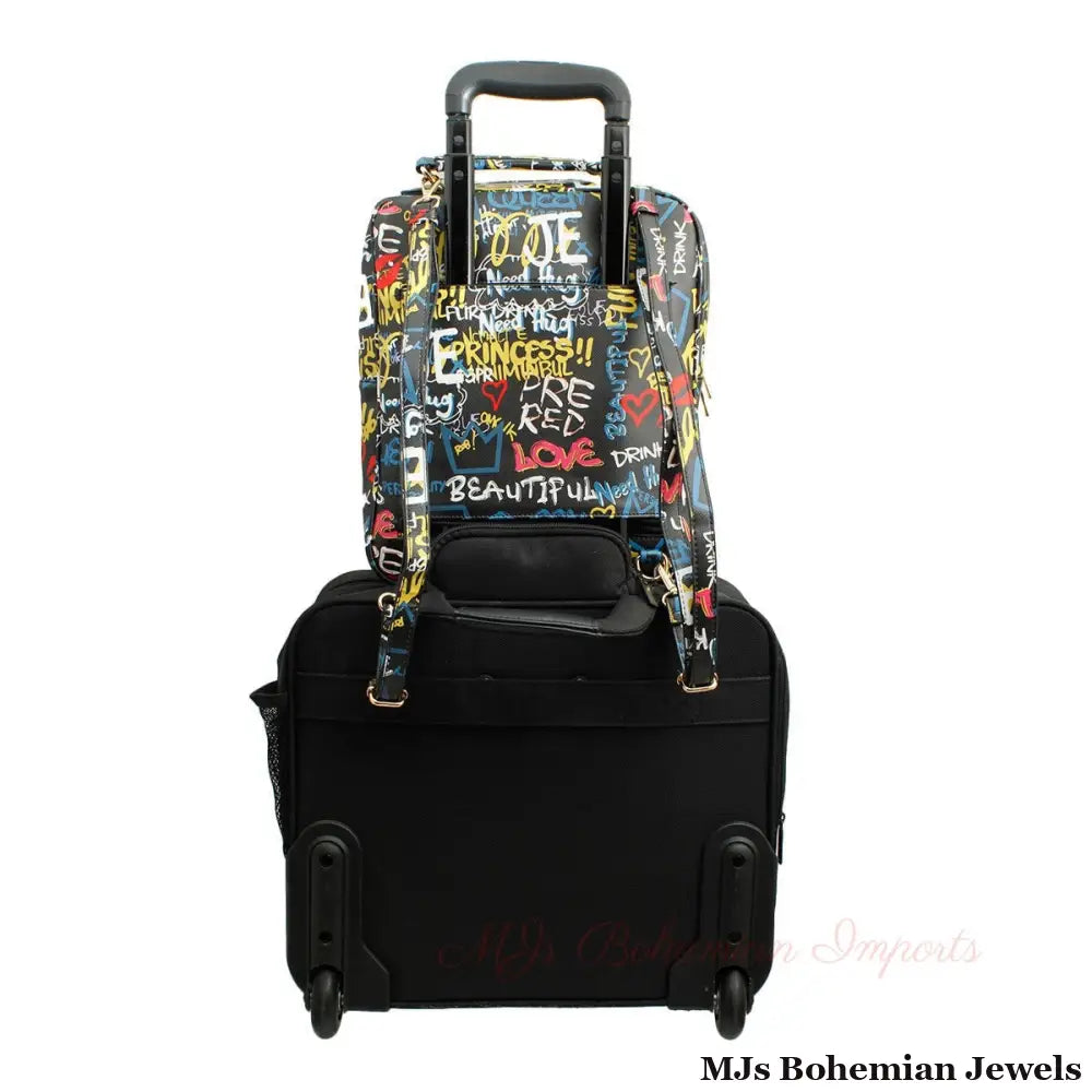 Black Graffiti Trolley Sleeve Backpack