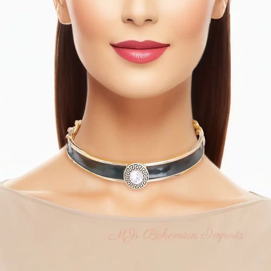 Black Greek Medallion Choker -Heavy