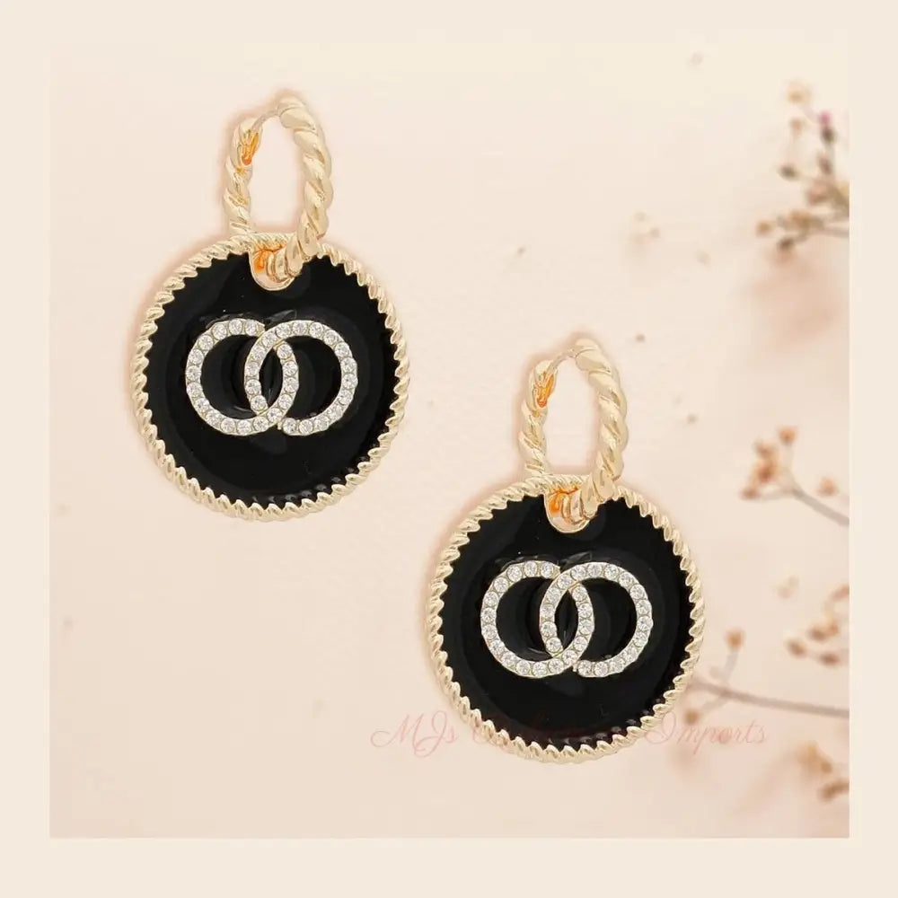 Black Infinity Charm Twisted Gold Hoops