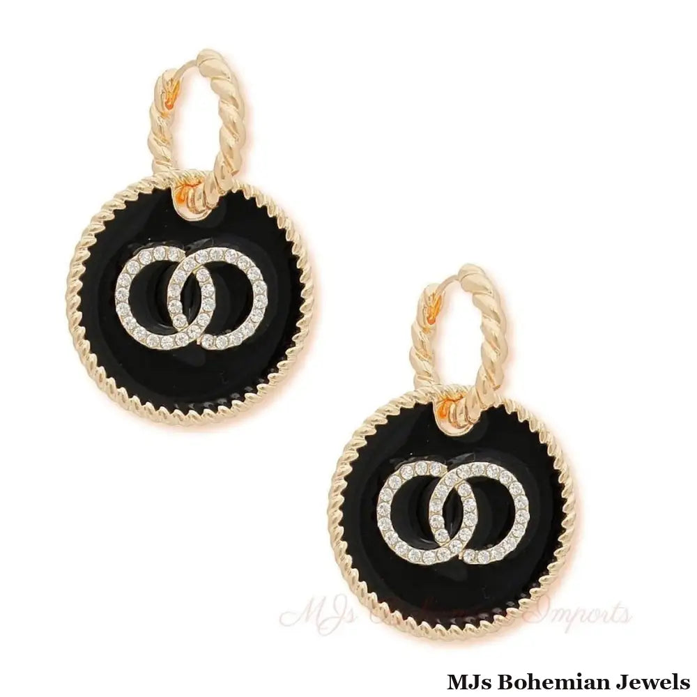 Black Infinity Charm Twisted Gold Hoops
