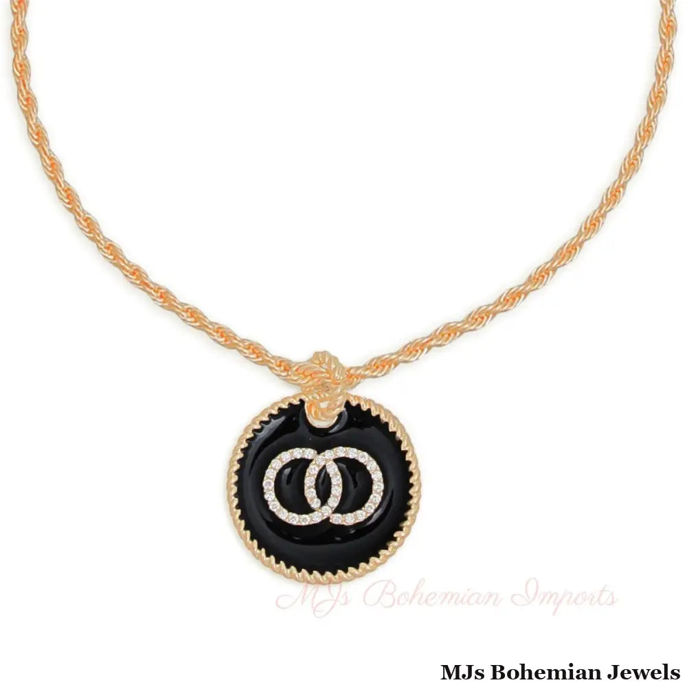 Black Infinity Pendant Gold Twisted Chain