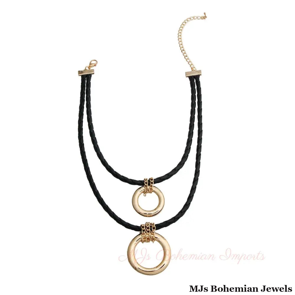 Black Leather Ring Necklace