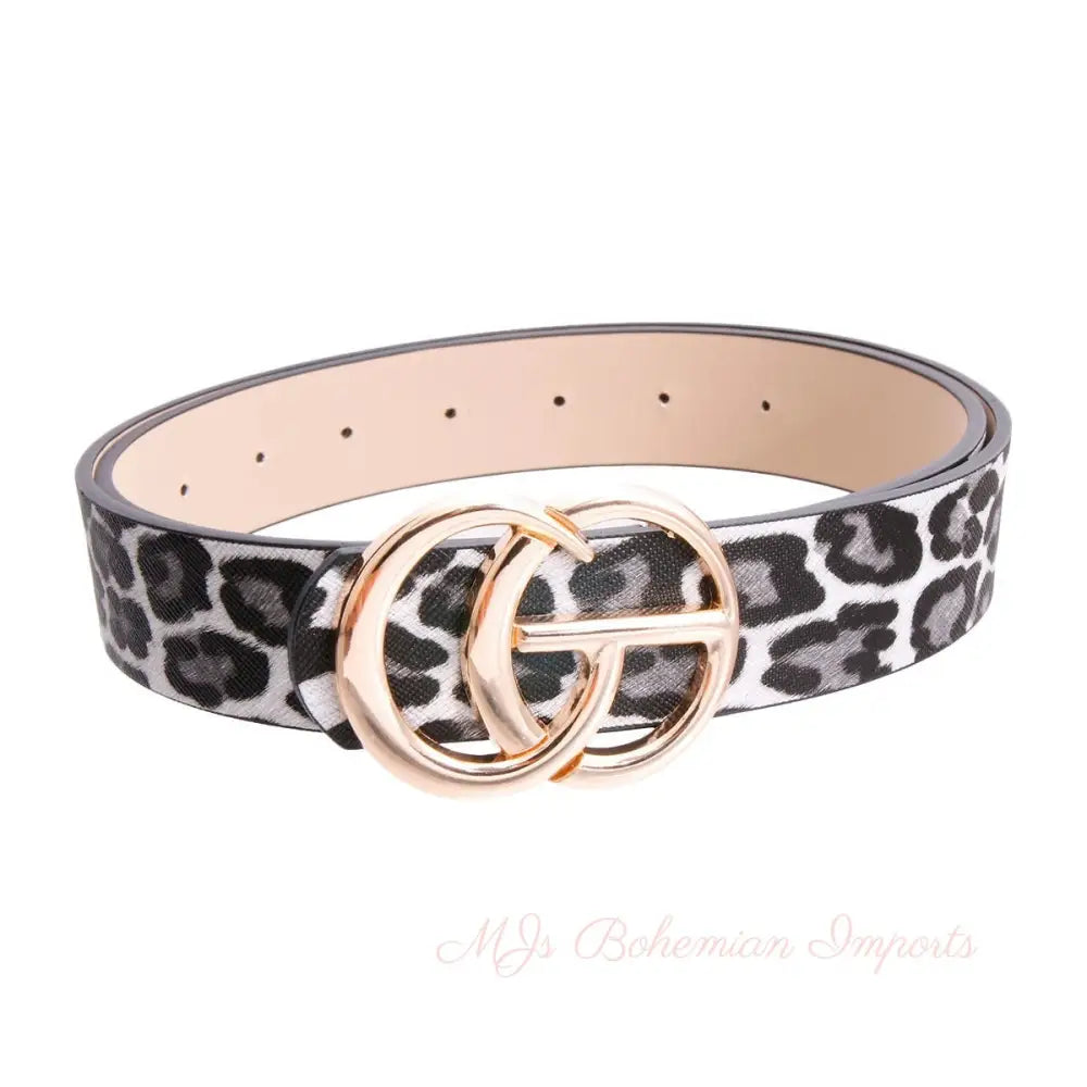 Black Leopard and Gold Monogram Letter Belt