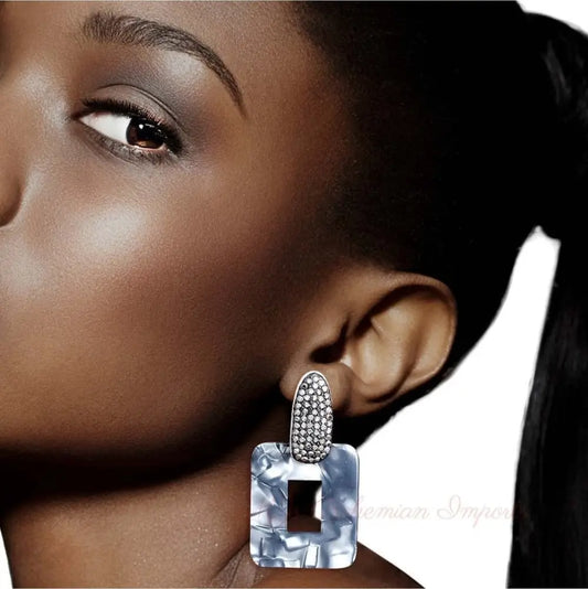 Black Marbled Stone Earrings