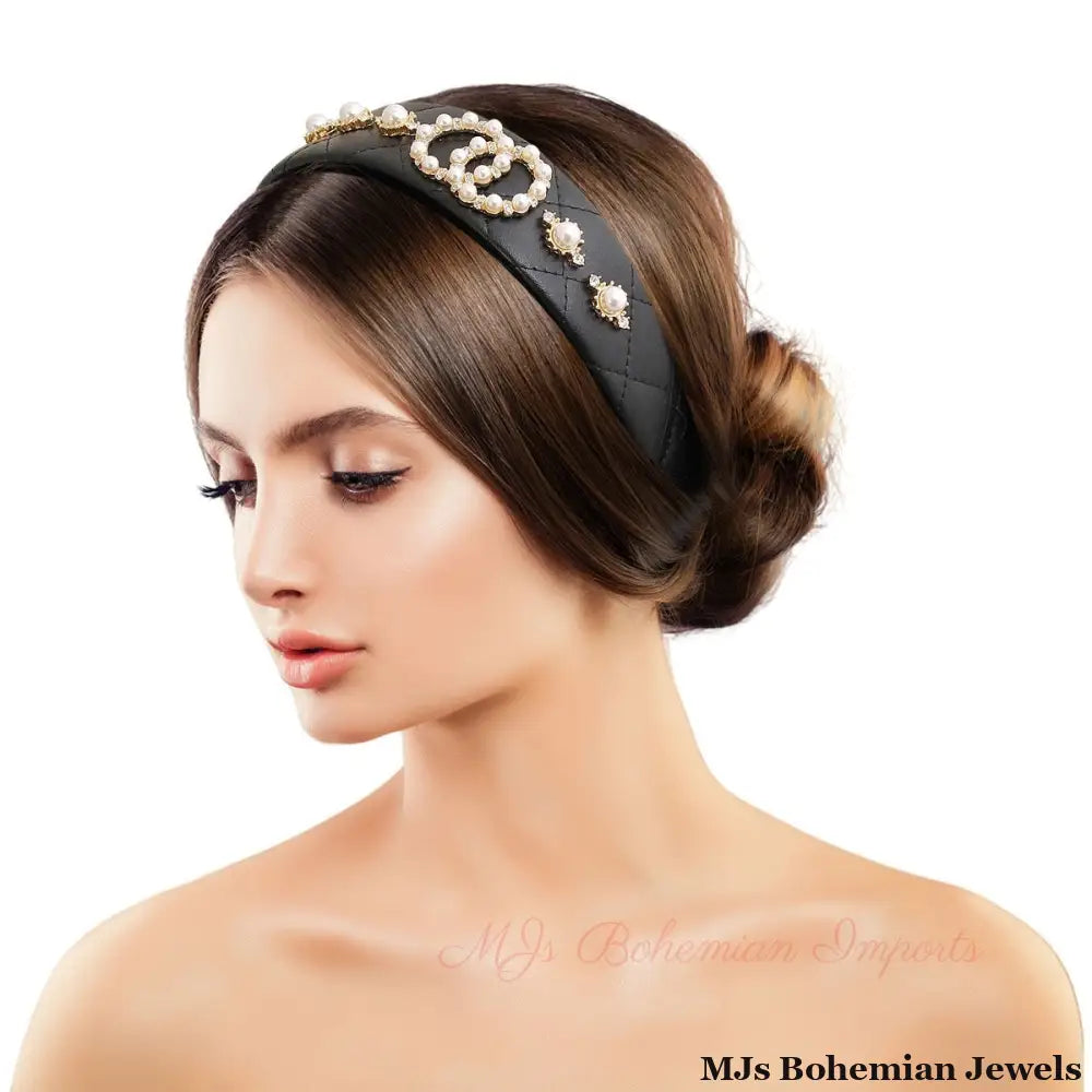 Black Pearl Elegance: Bespoke Headband