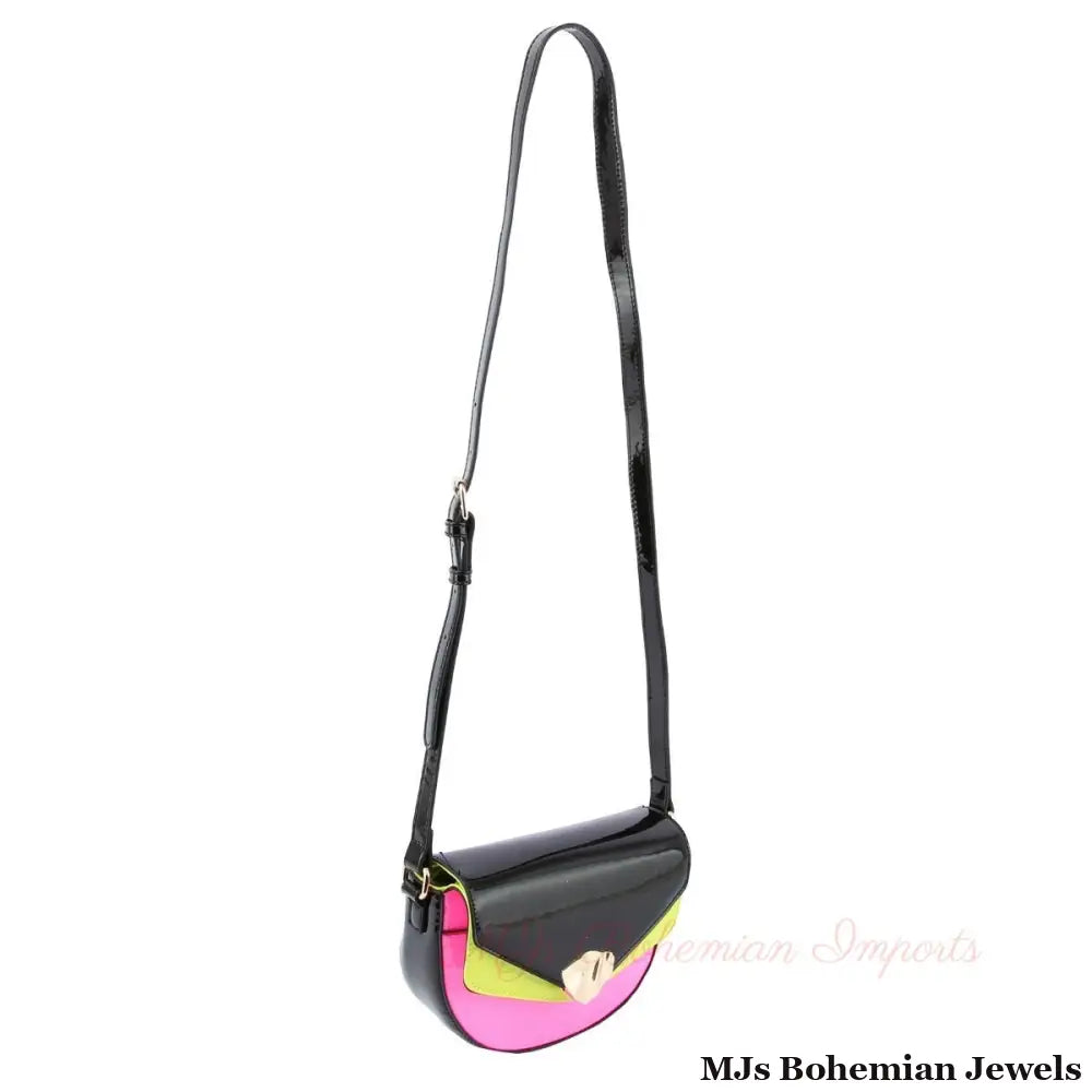 Black Pink Yellow Shiny Crossbody Bag