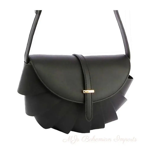 Black Pleated Semicircle Crossbody