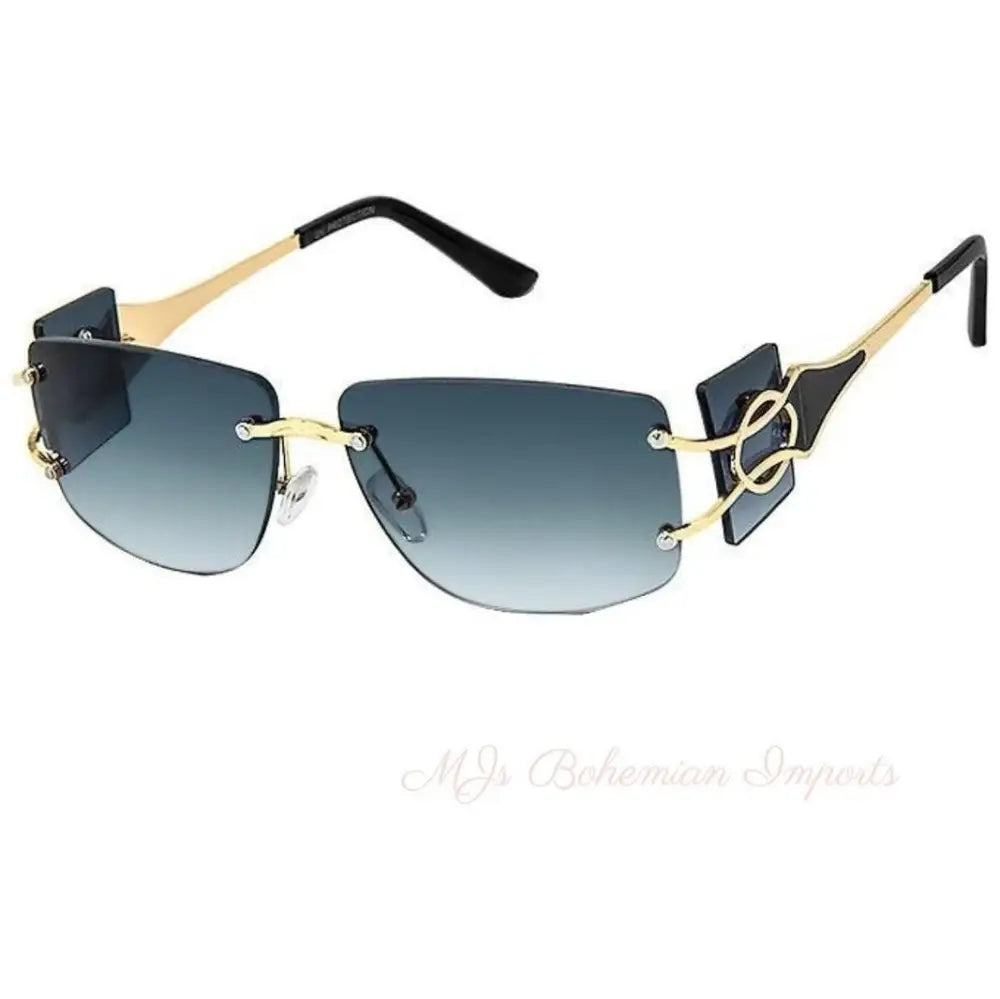 Black Rimless Temple Sunglasses