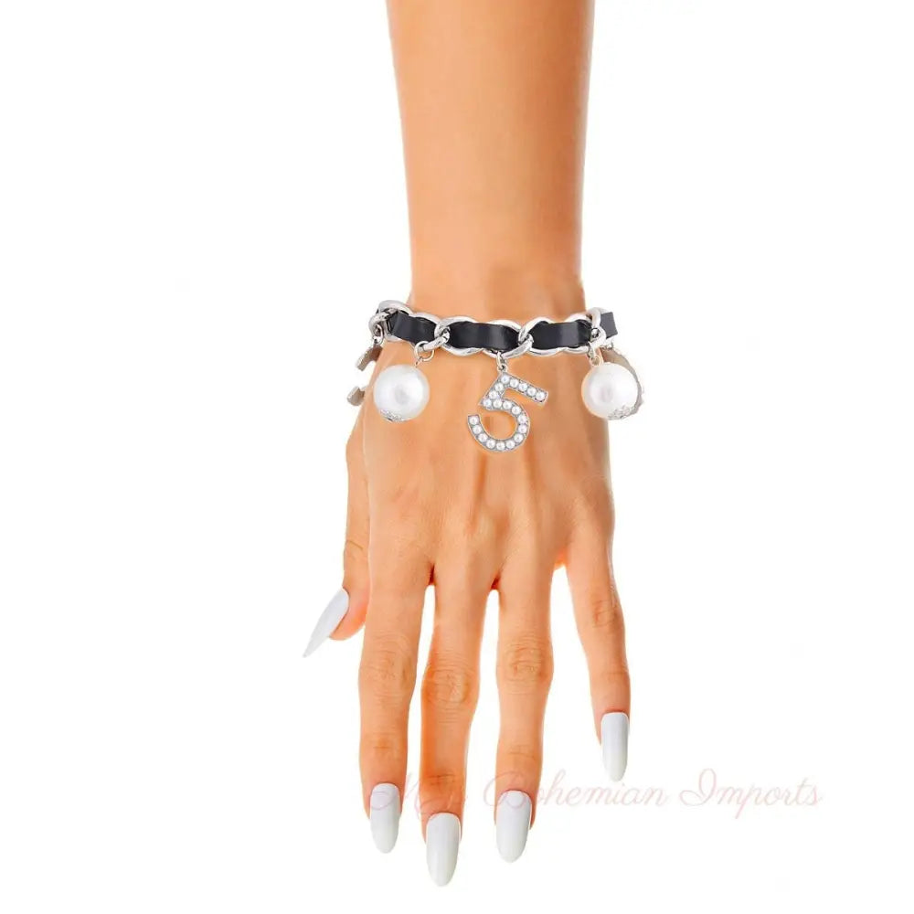 Black Silver Chain Pearl Bracelet