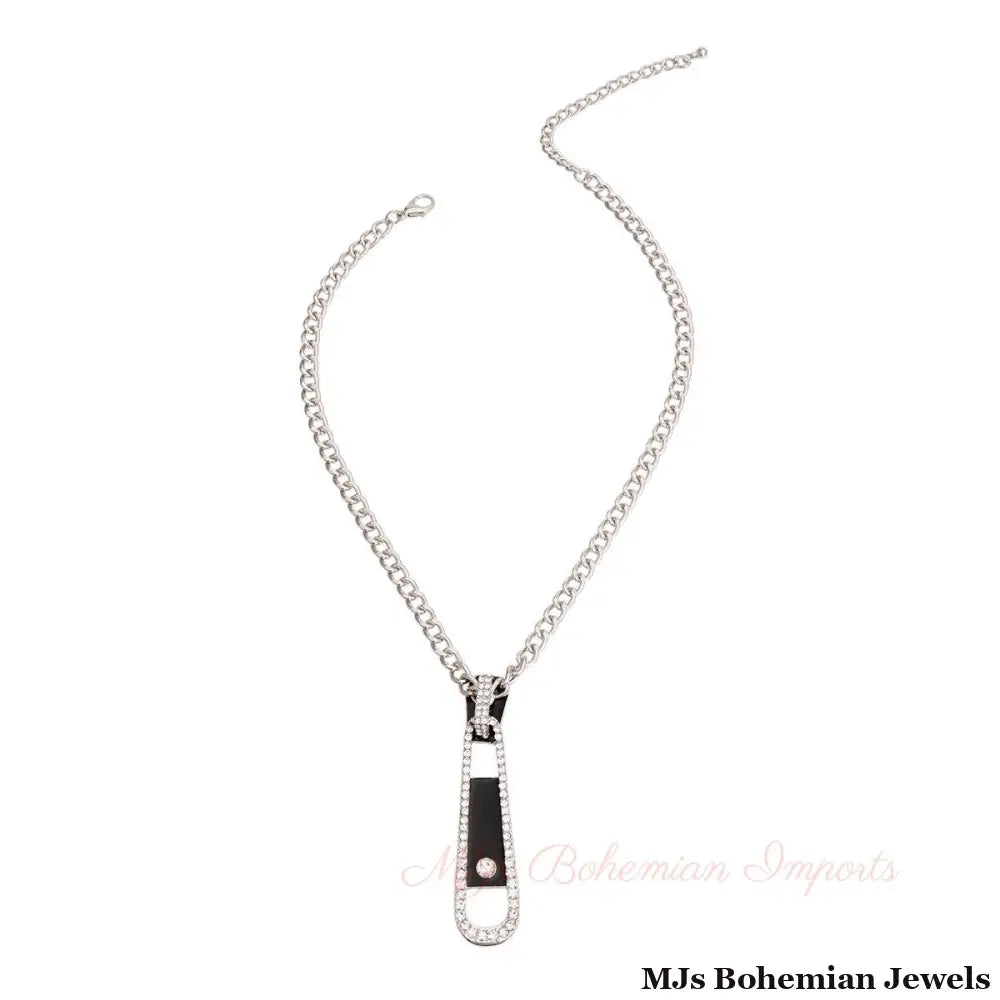 Black Silver Zipper Pendant Necklace