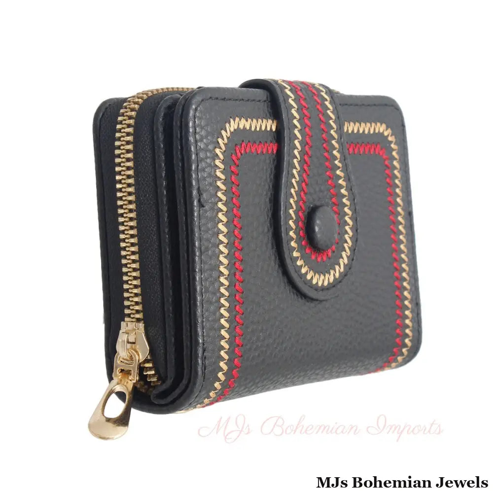Black Stitched Bifold Wallet