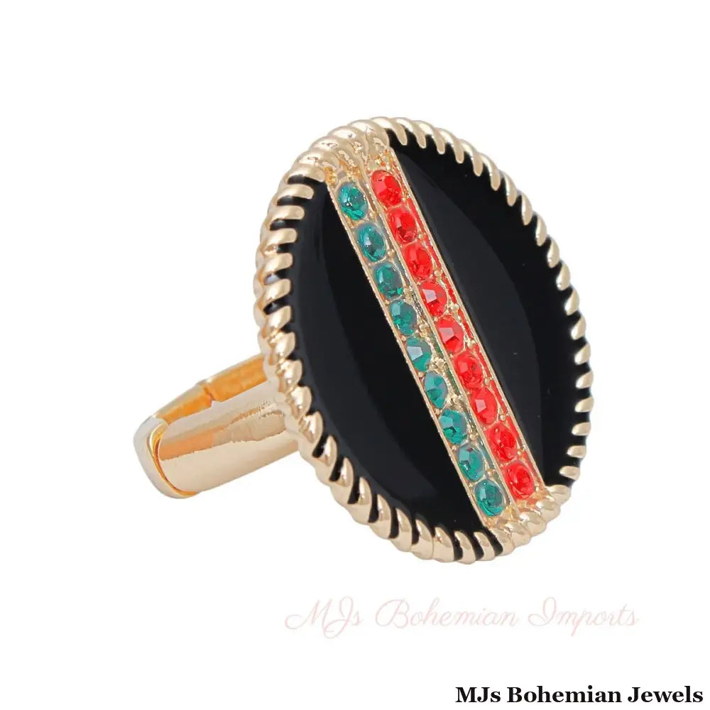 Black Stripe Charm Gold Ring