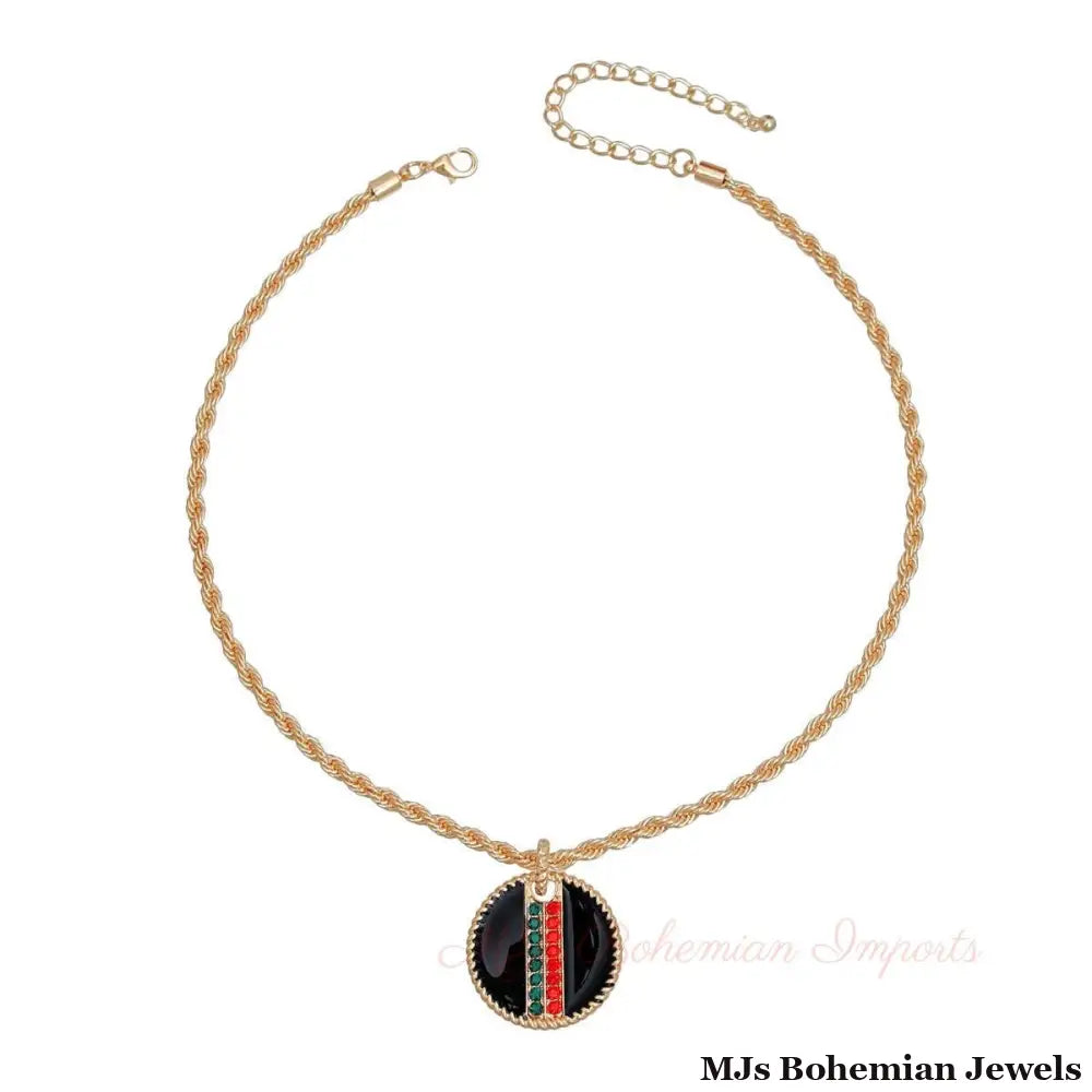 Black Stripe Pendant Gold Twisted Chain