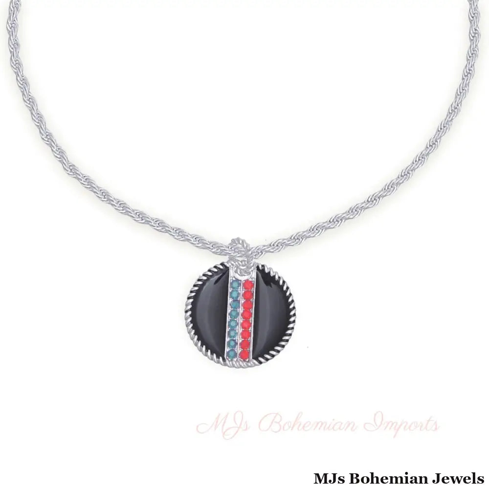 Black Stripe Pendant Silver Twisted Chain