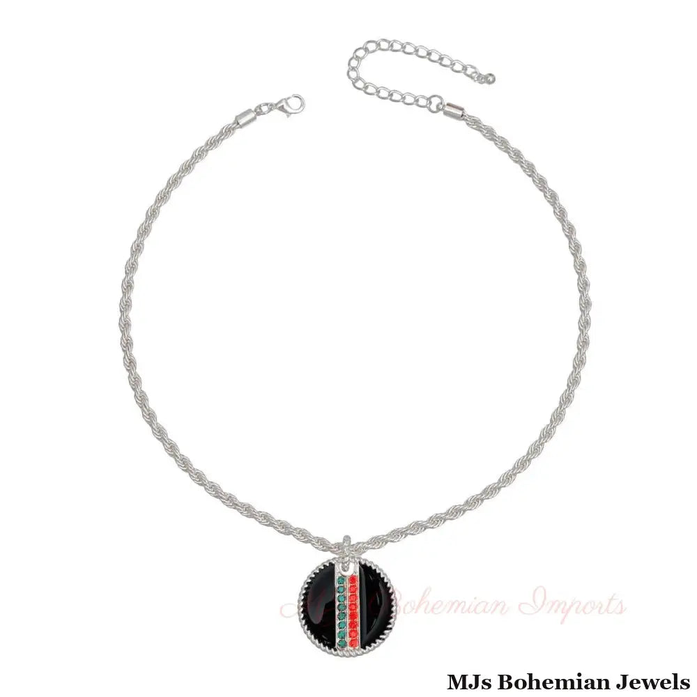 Black Stripe Pendant Silver Twisted Chain