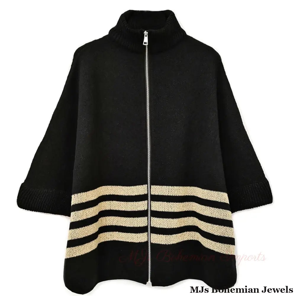 Black Stripe Zipper Kimono