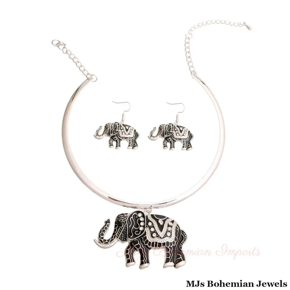 Black Tribal Elephant Choker Set