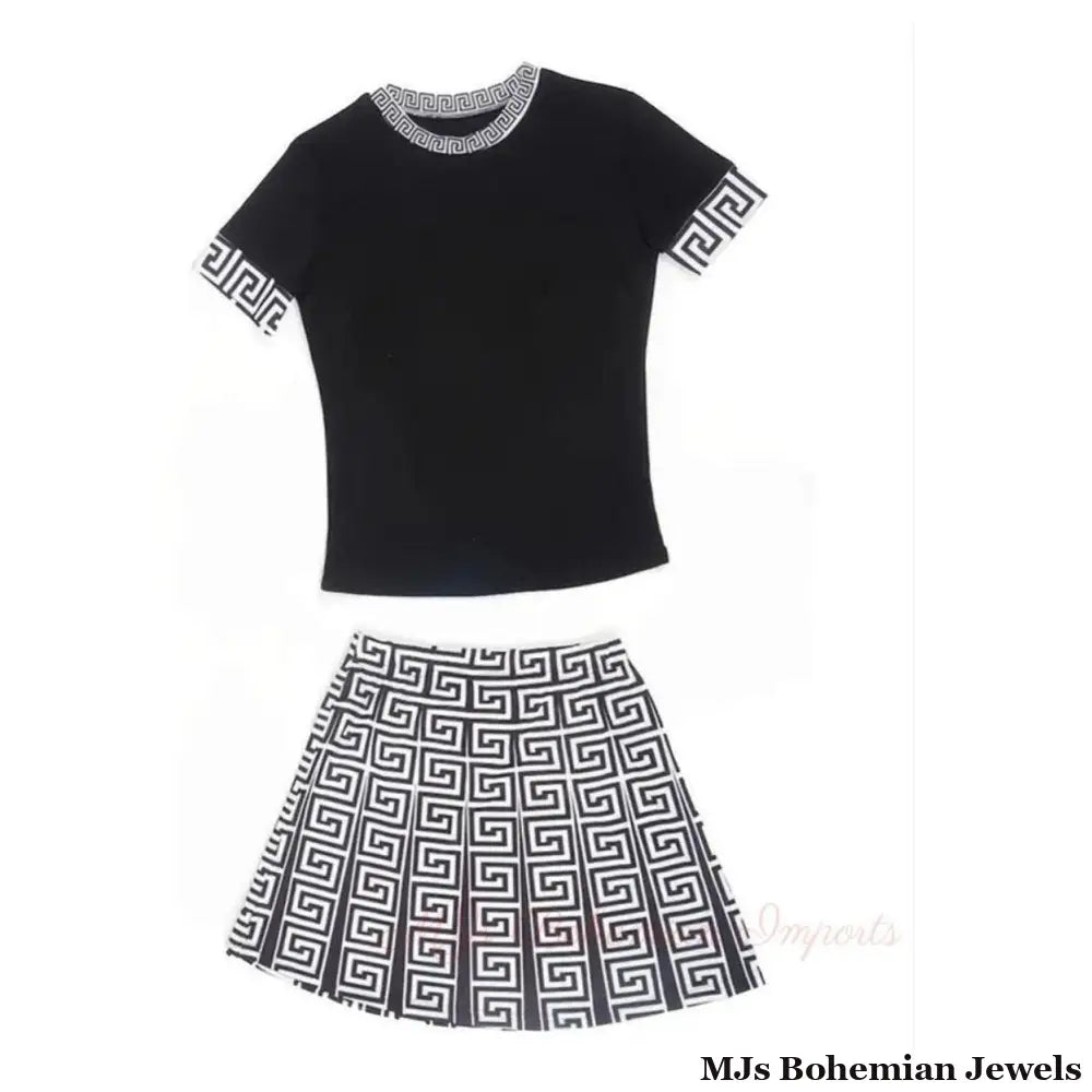 Black White 5XL Top Skirt Set
