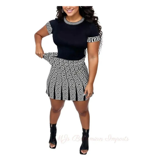 Black White 5XL Top Skirt Set