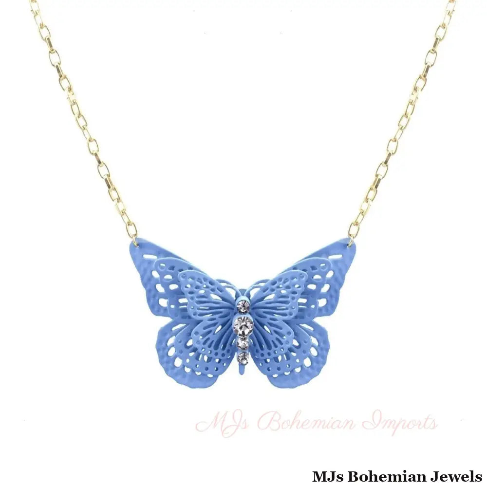 Blue 3D Butterfly Pendant Necklace