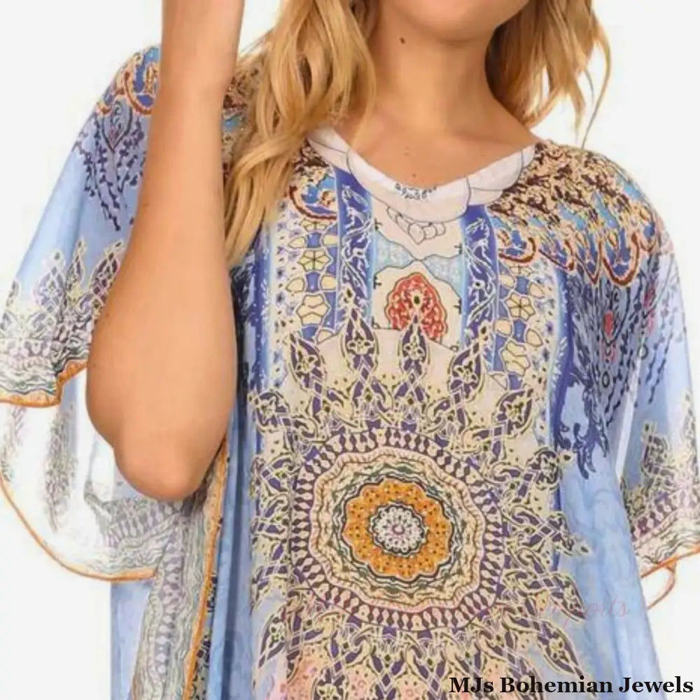 Blue African Print Rouned Poncho