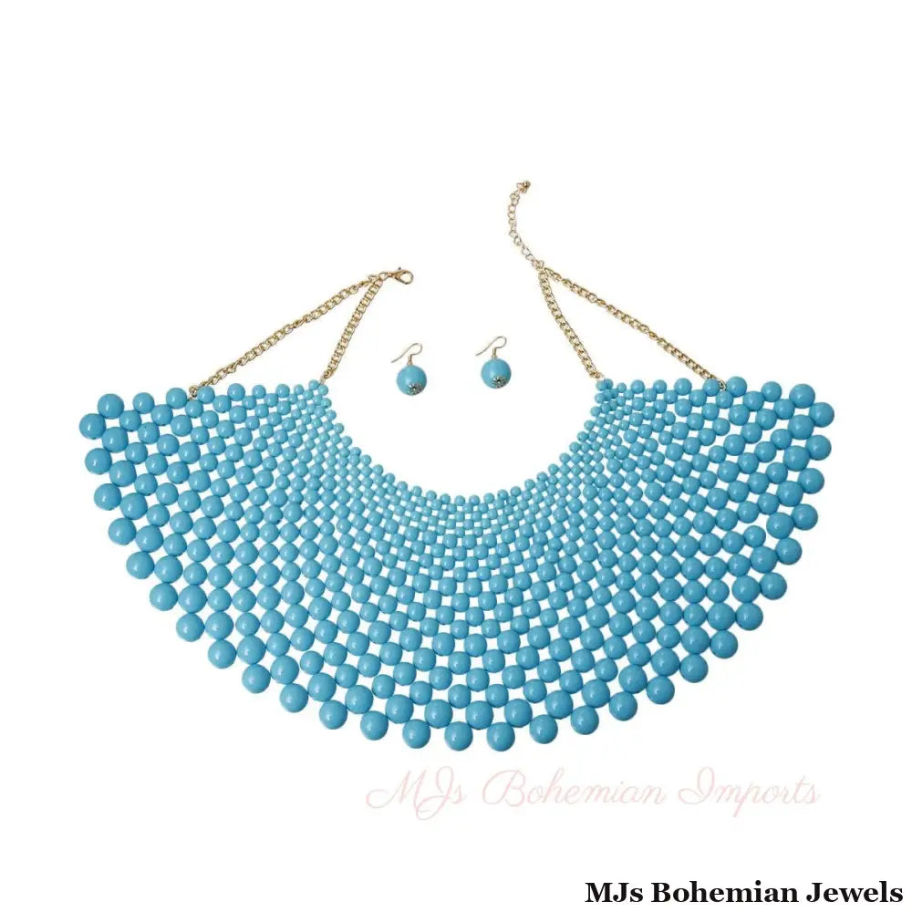 Blue Bead Bib Necklace Set