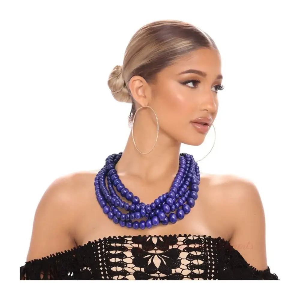 Blue Bead Buffalo Horn Hook Necklace