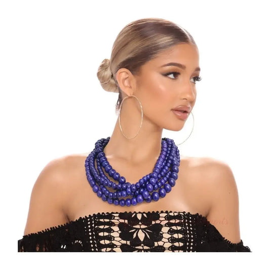 Blue Bead Buffalo Horn Hook Necklace