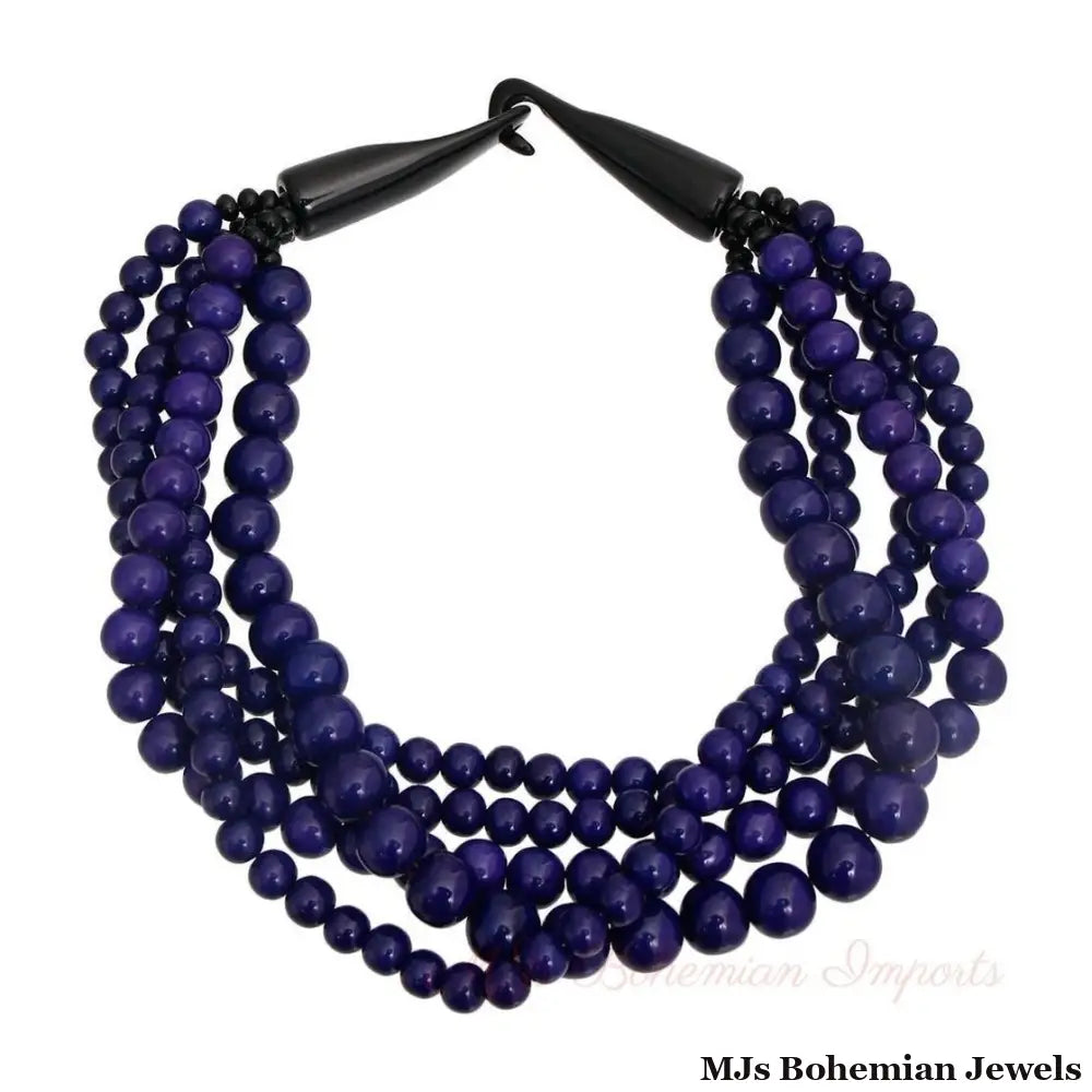 Blue Bead Buffalo Horn Hook Necklace