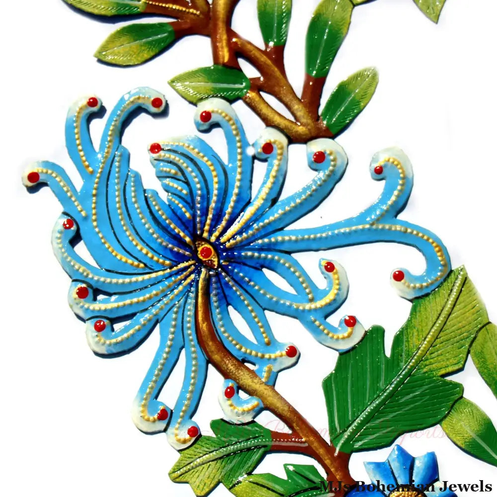 Blue Bird Door Wreath Haitian Metal Drum Wall Art