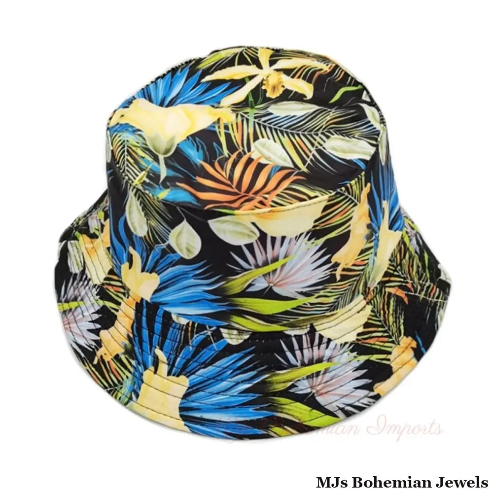 Blue Black Tropical Reversible Bucket Hat