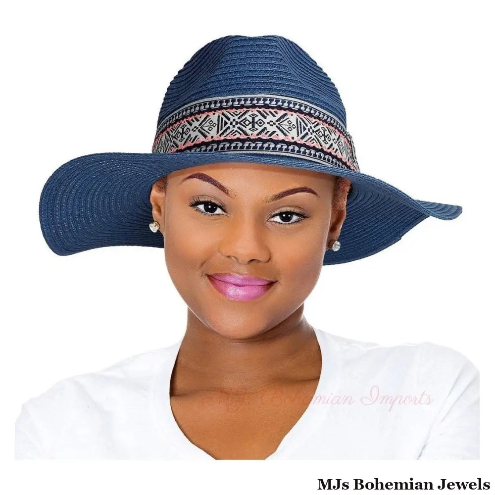 Blue Boho Navy Band Panama Hat