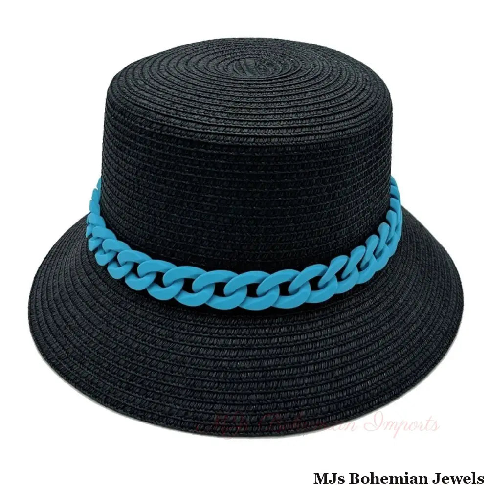Blue Chain Black Bucket Hat