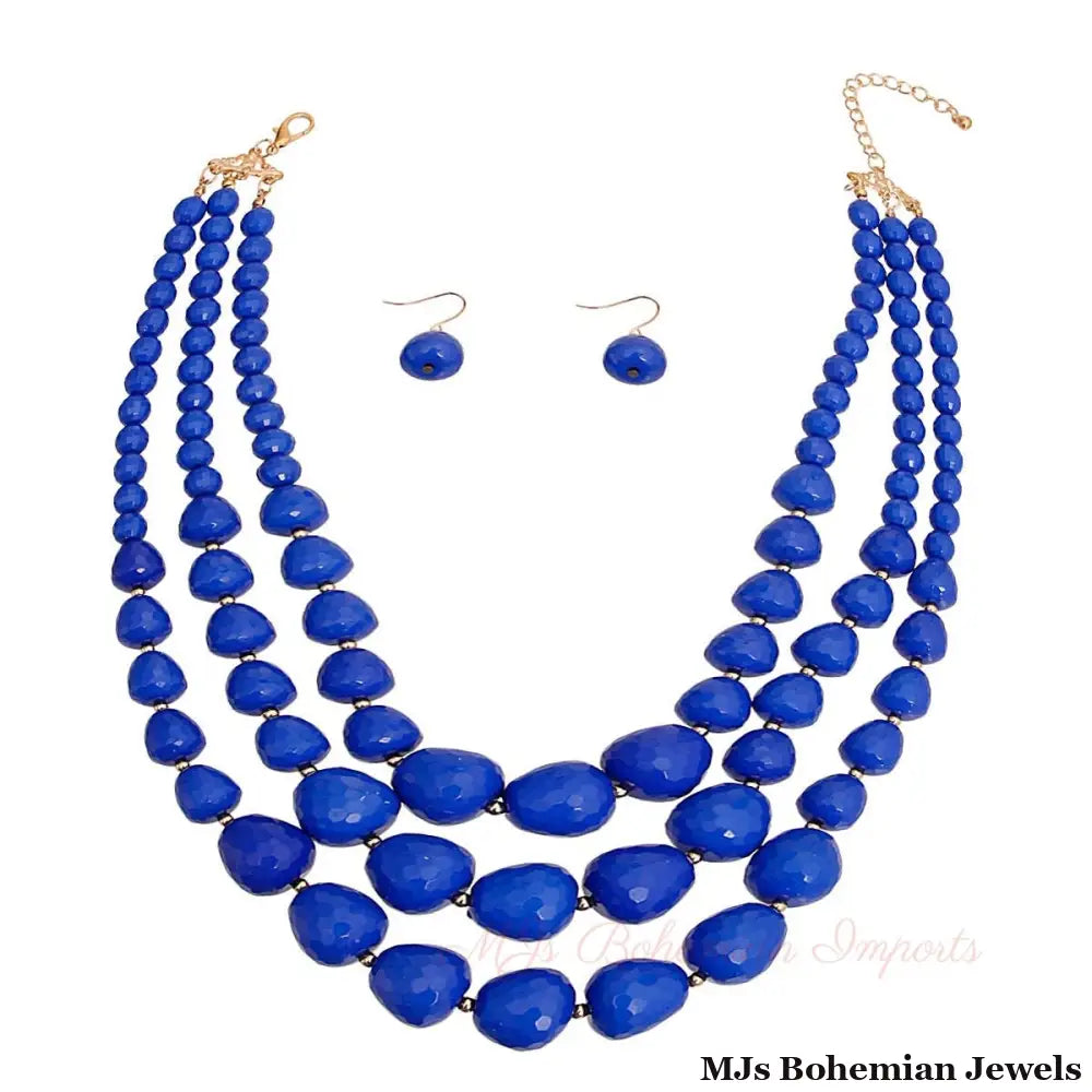 Blue Cylinder Bead Necklace