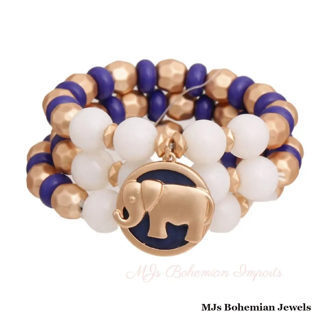 Blue Elephant Charm 3 Pcs Bracelets
