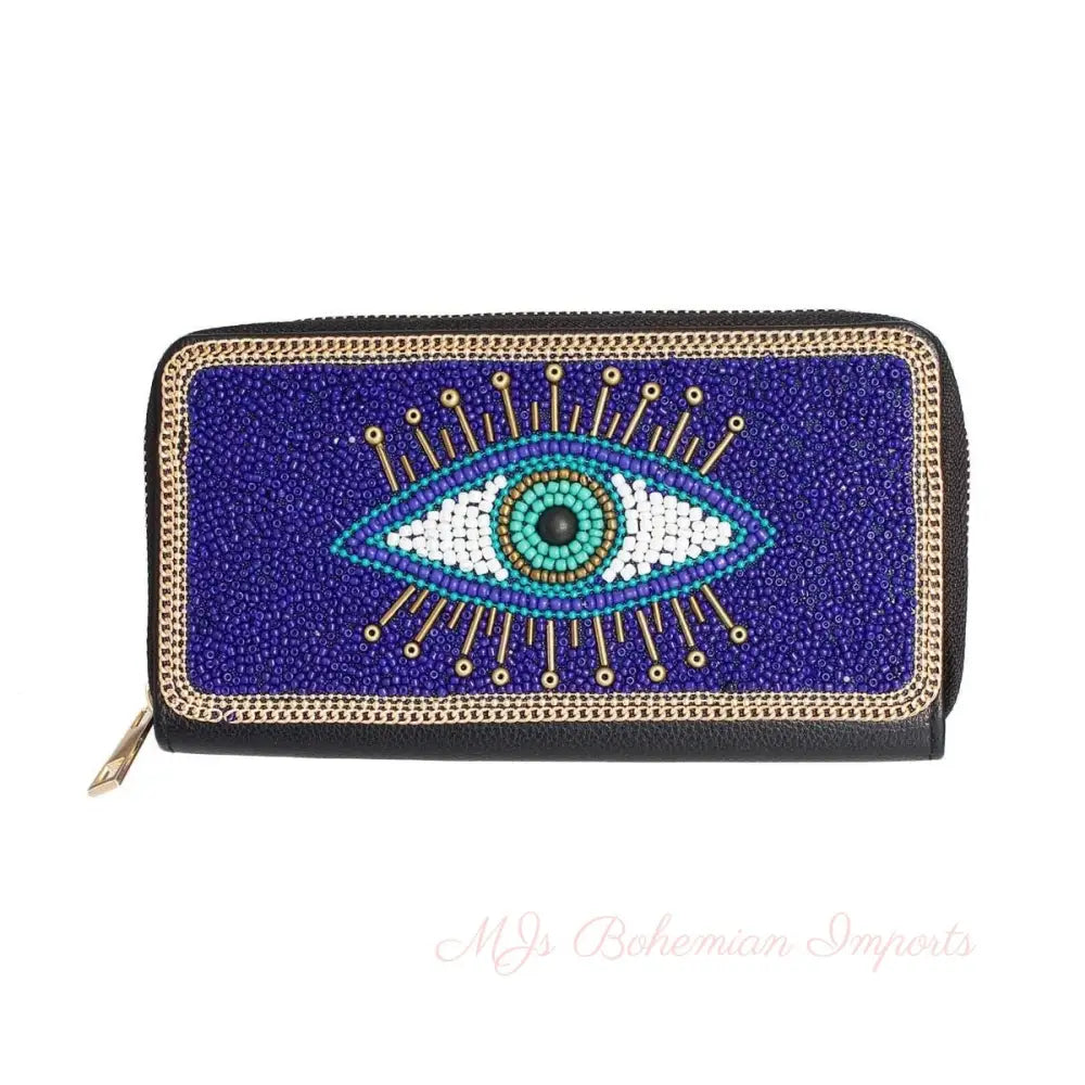 Blue Evil Eye Beaded Wallet