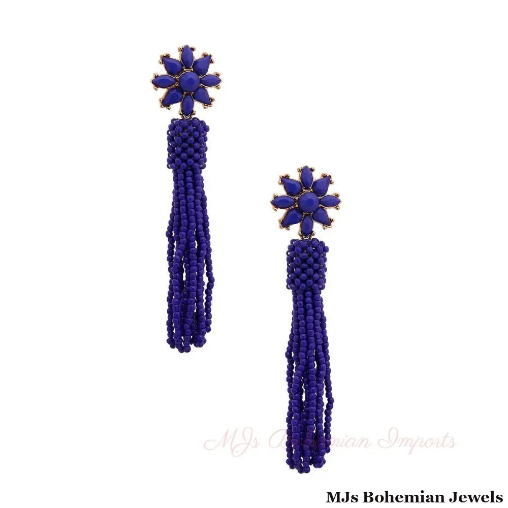 Blue Flower Seed Bead Earrings