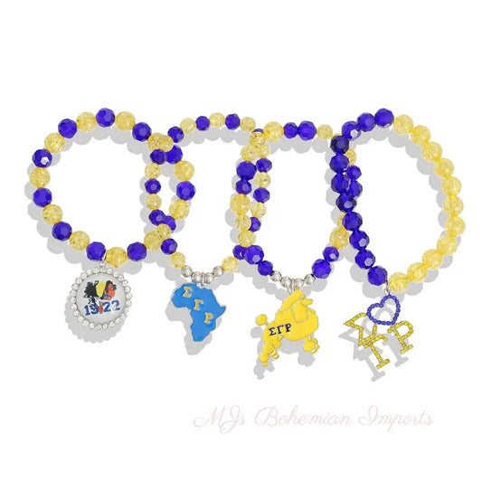 Blue Gold Bead Silver Sorority Set