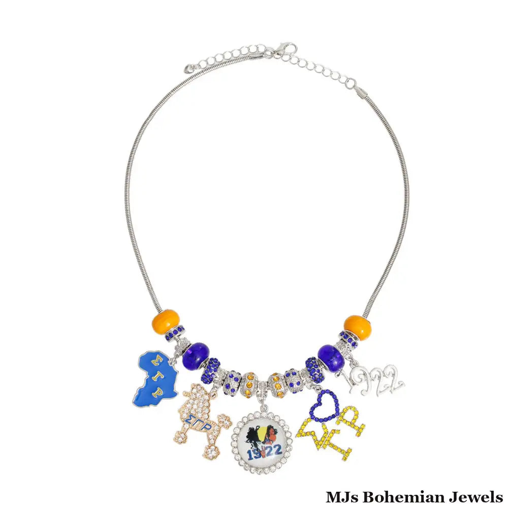 Blue Gold Sorority Charm Necklace