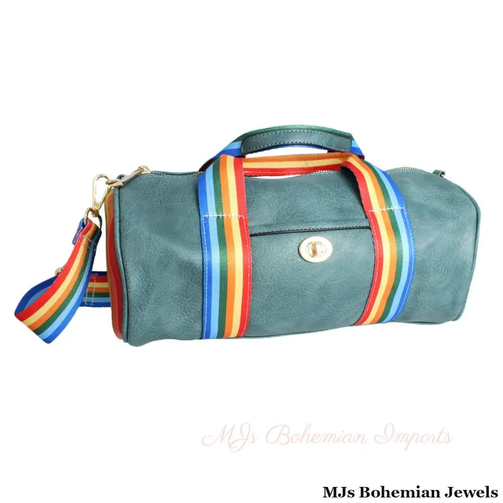 Blue Rainbow Strap Barrel Handbag