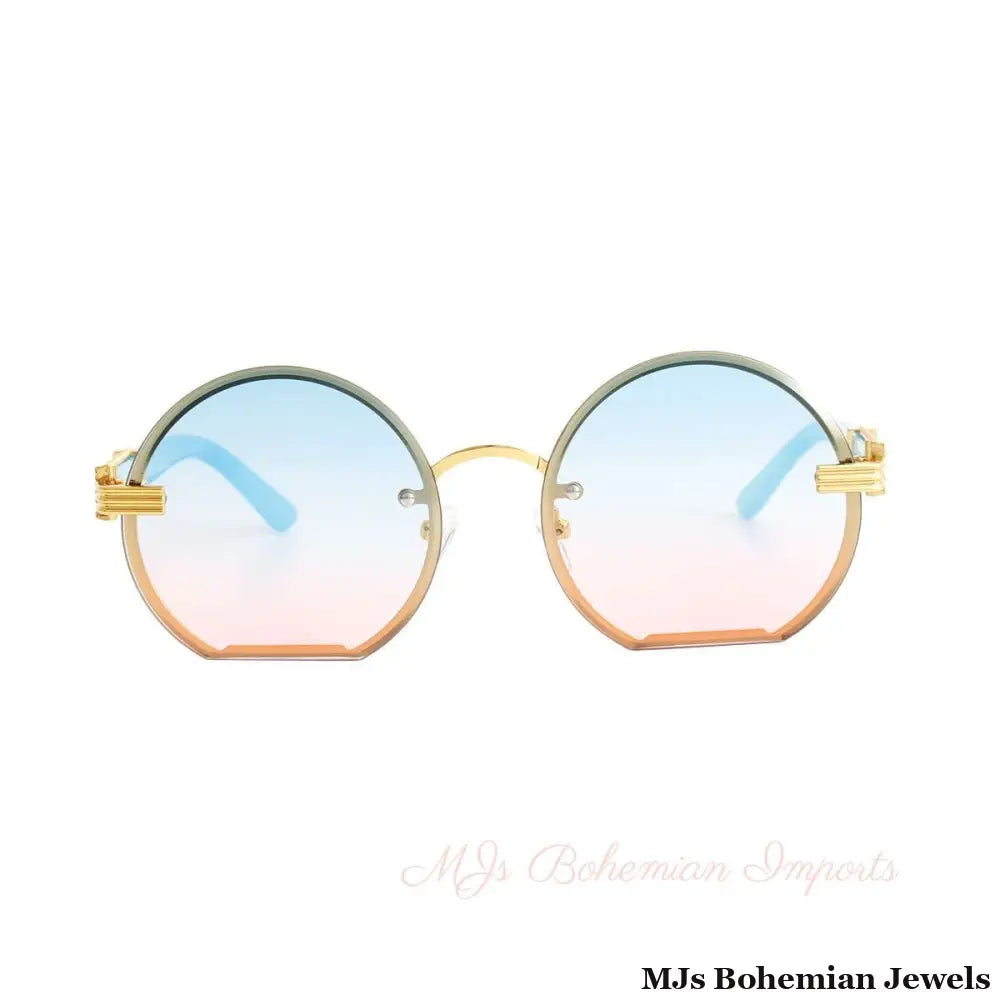 Blue Round Flat Sunglasses