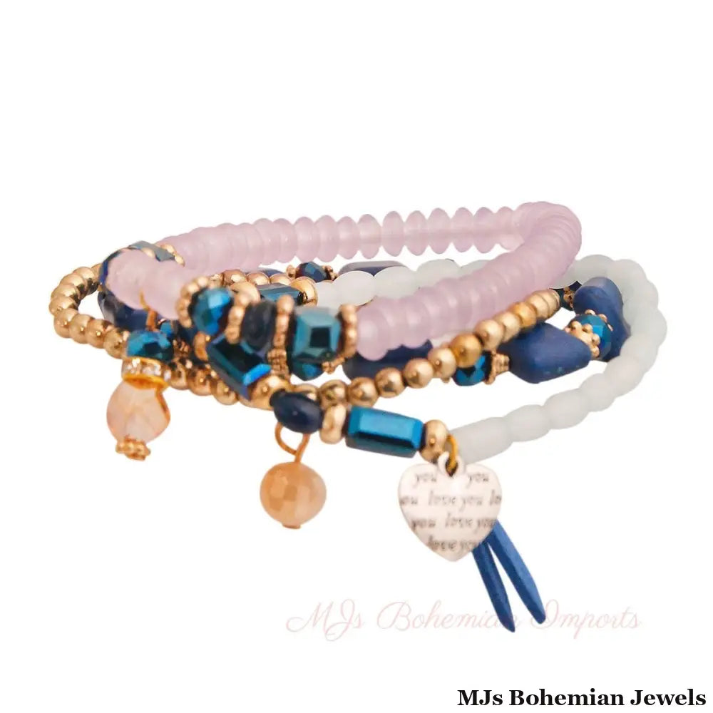 Blue Square Bead 4 Pcs Bracelets