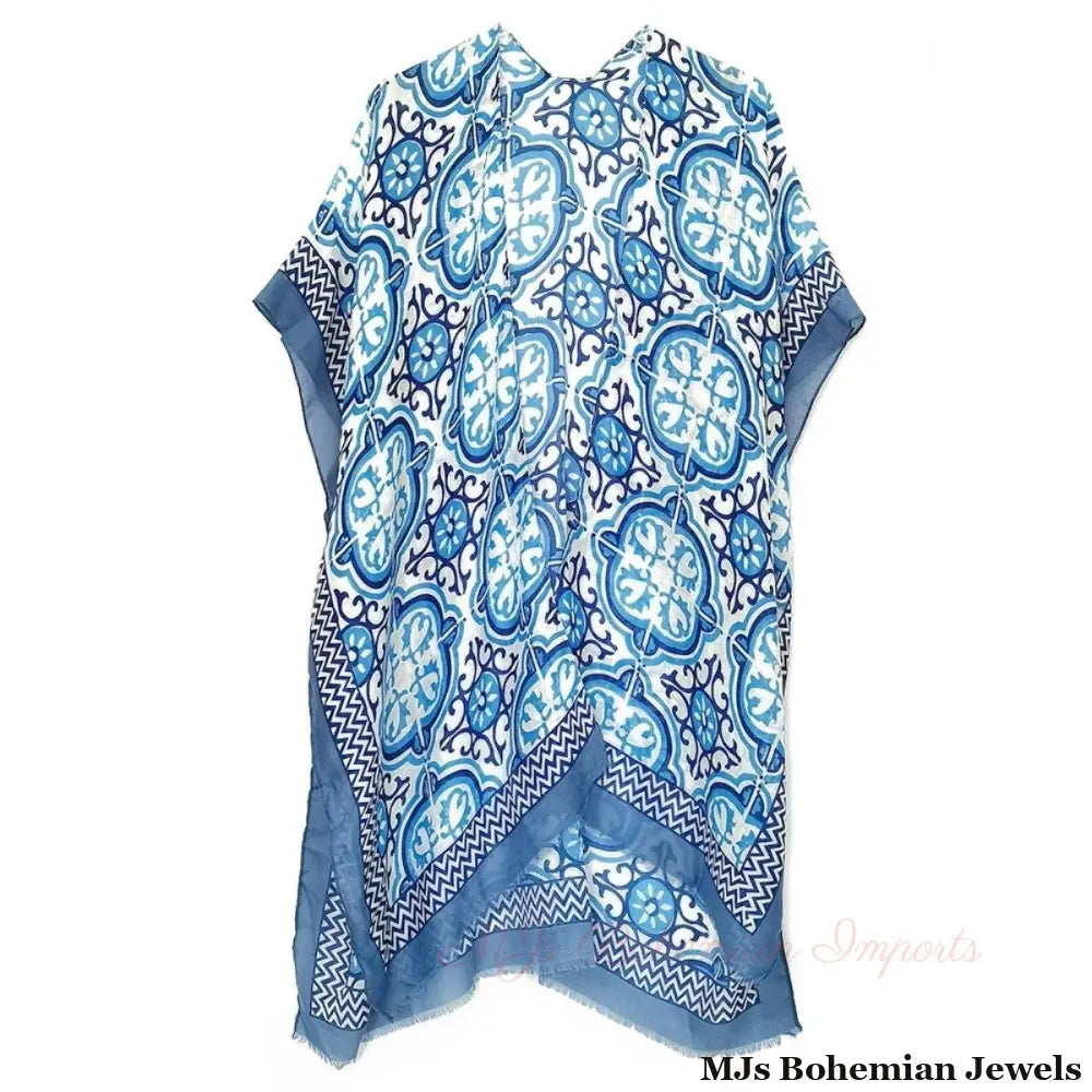 Blue Tile Print Kimono