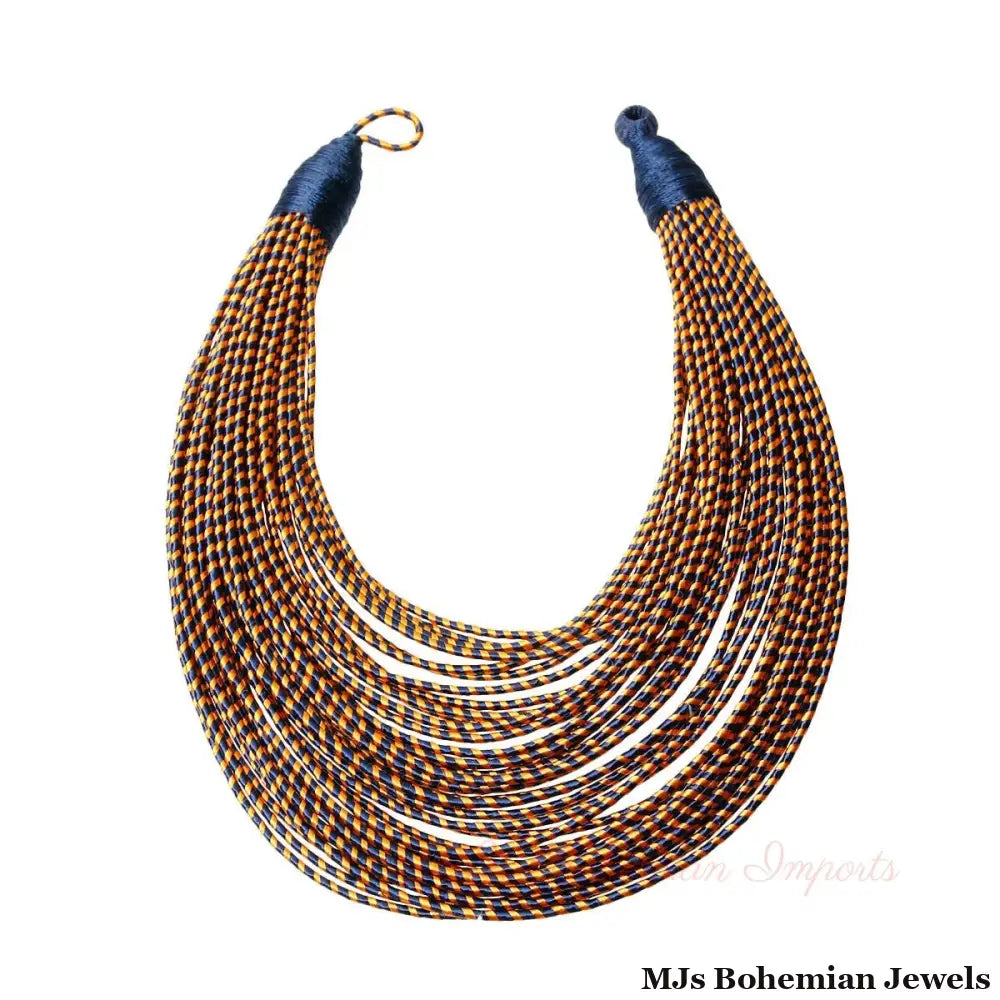 Blue Tribal Layered Wrapped Necklace