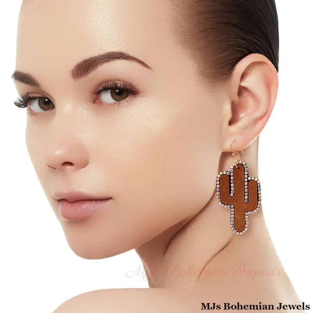 Brown Cactus Drop Earrings