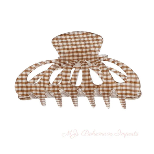 Brown Gingham Big Hair Claw Clip