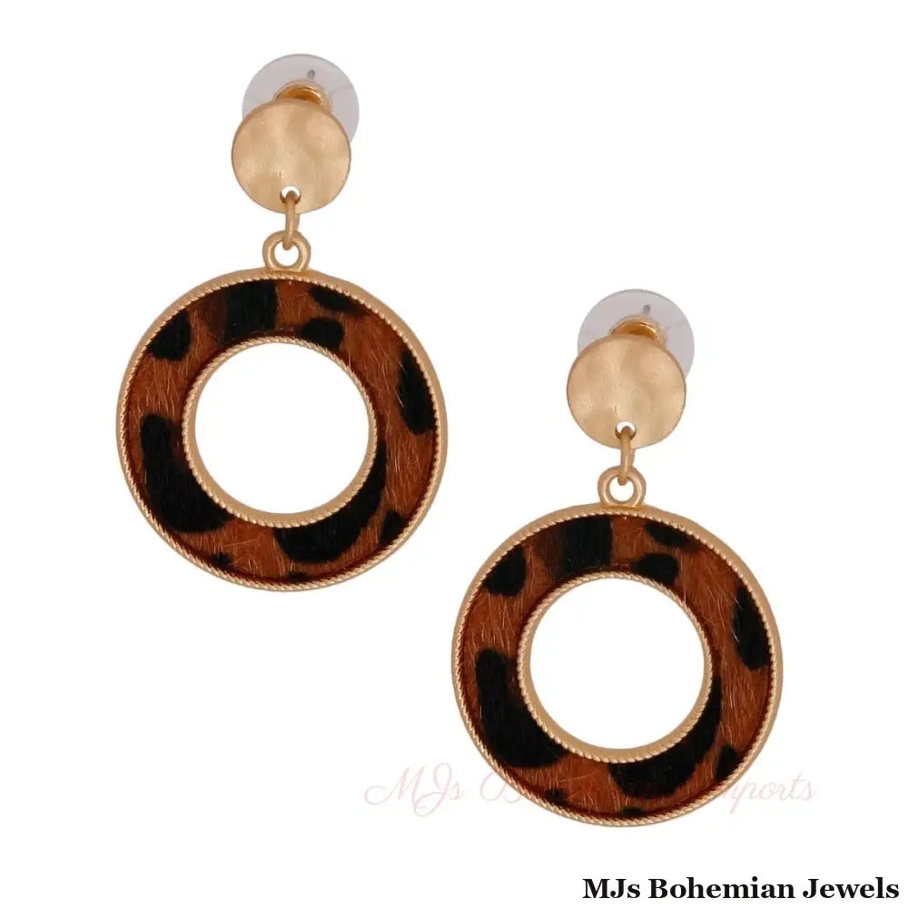 Brown Leopard Fur Ring Earrings