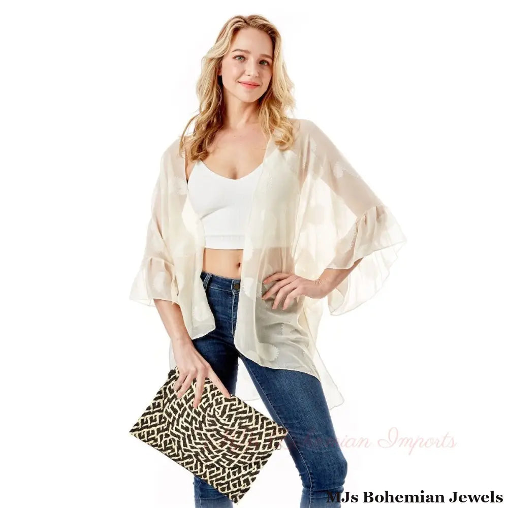 Brown Pattern Flap Clutch