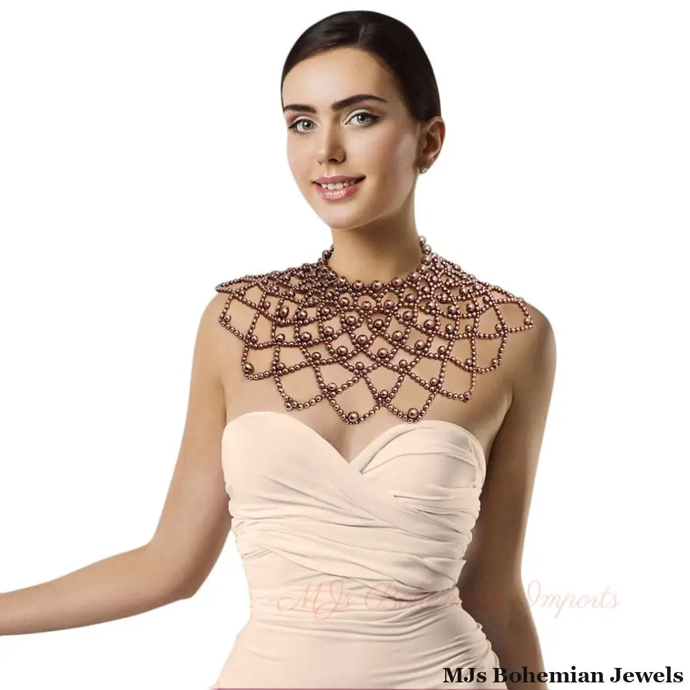 Brown Pearl Choker Cape